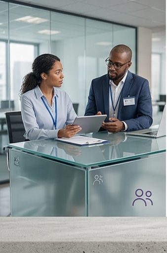 Two IT staff reviewing operations together in an office